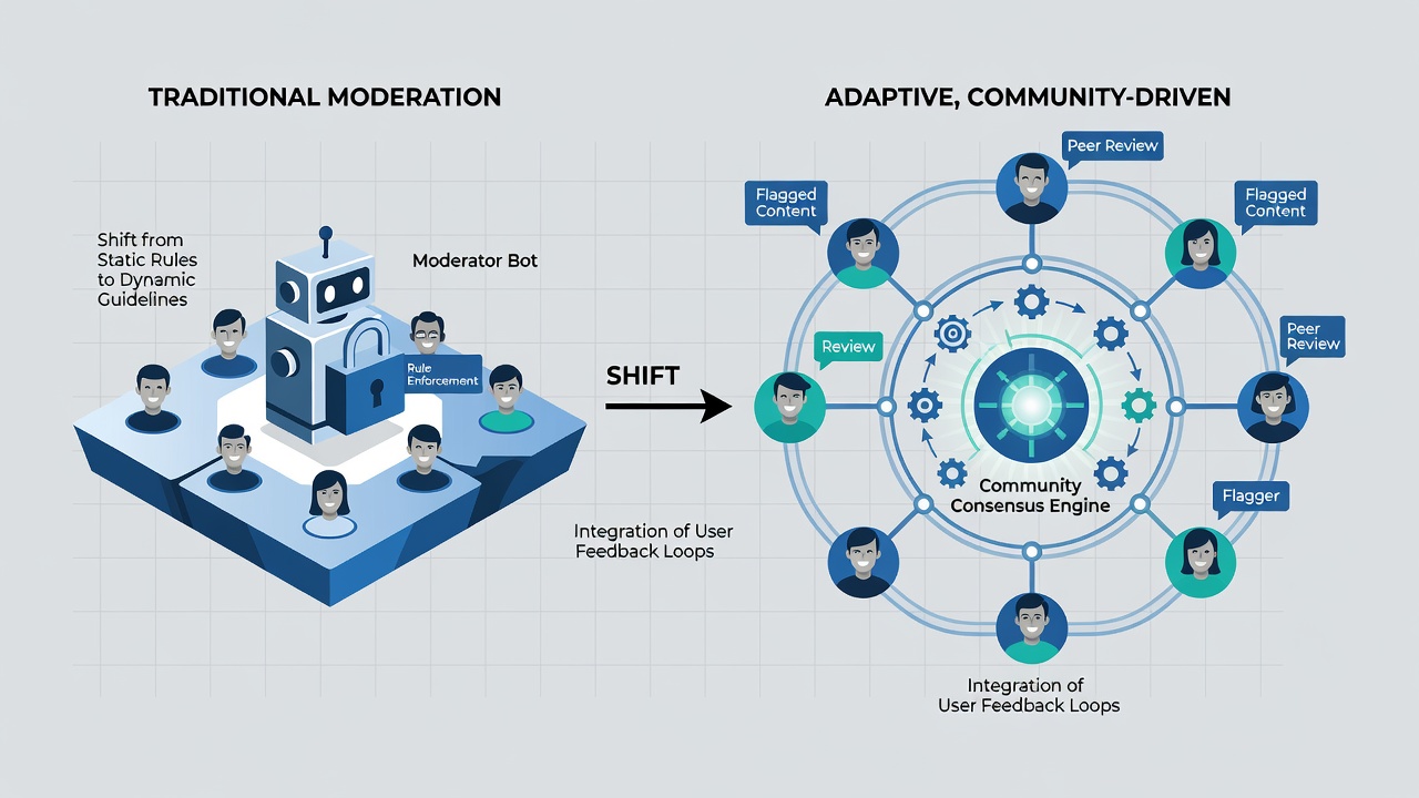 Diagram showing AI-assisted review workflows and user reporting interfaces within self-contained platforms