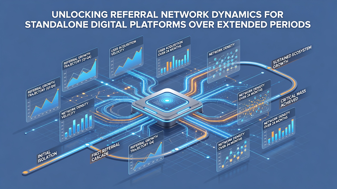 Chart illustrating referral network evolution and retention metrics for independent platforms spanning five-year periods